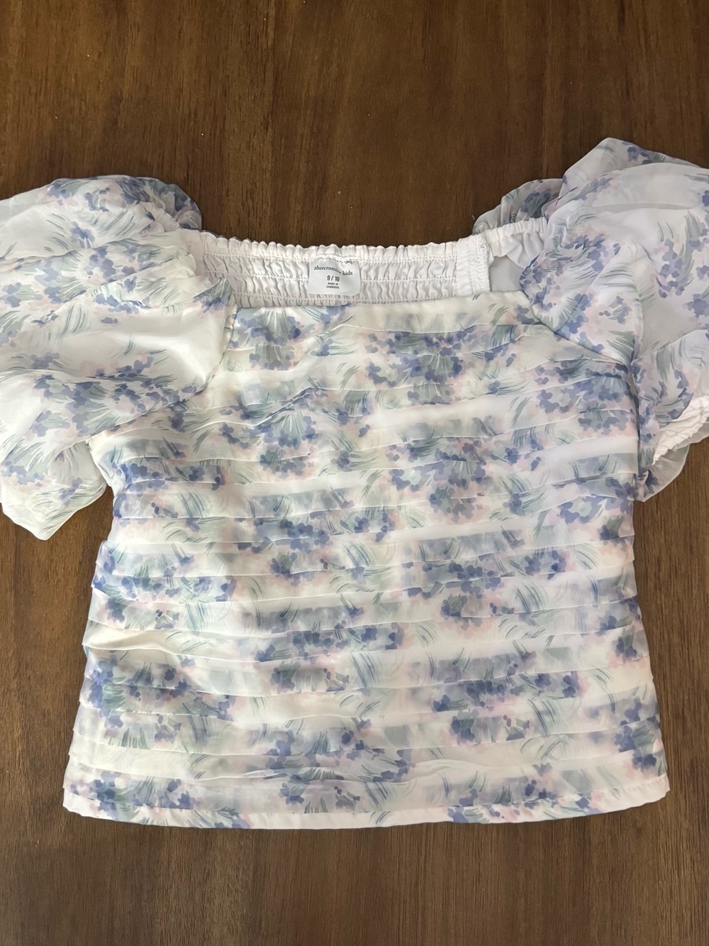 abercrombie kids White Floral Puff Sleeve Top with Light Blue & Lavender Print